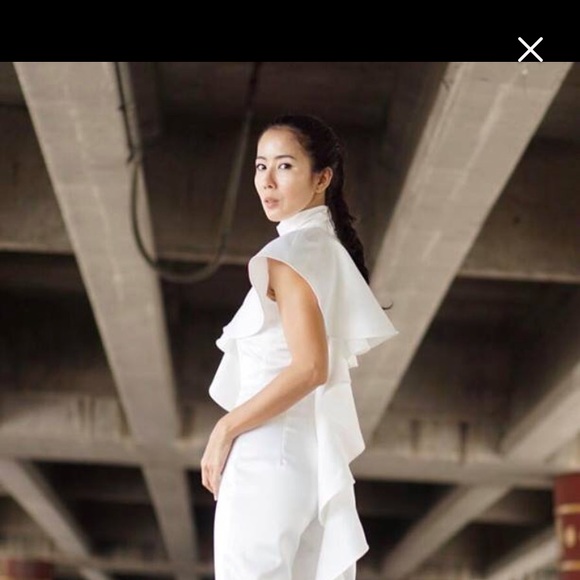 Handmade Luxurious White Ruffle Jumpsuit - Picture 2 of 2